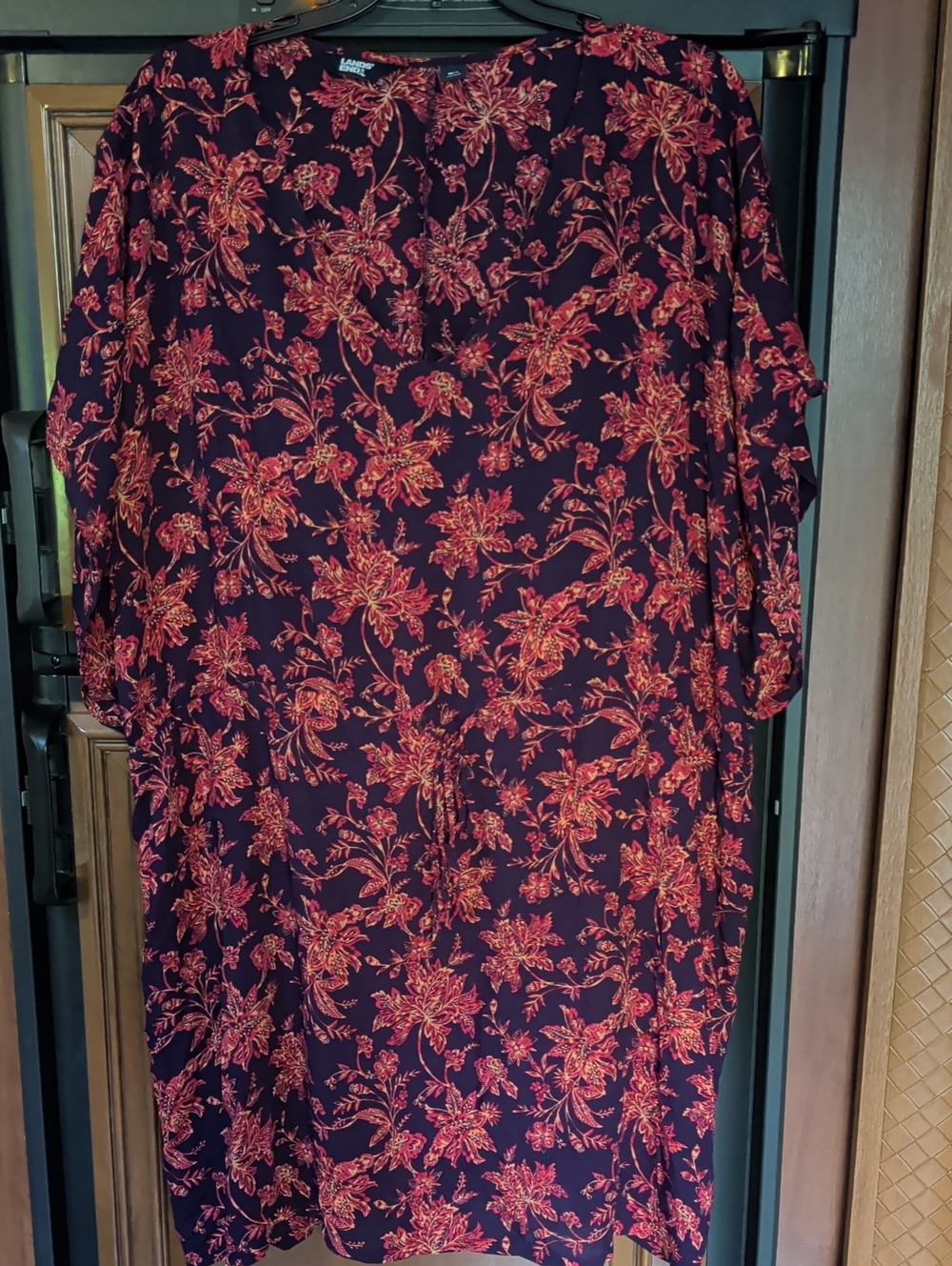 Lands' End Purple Swim Coverup with Red Floral Print